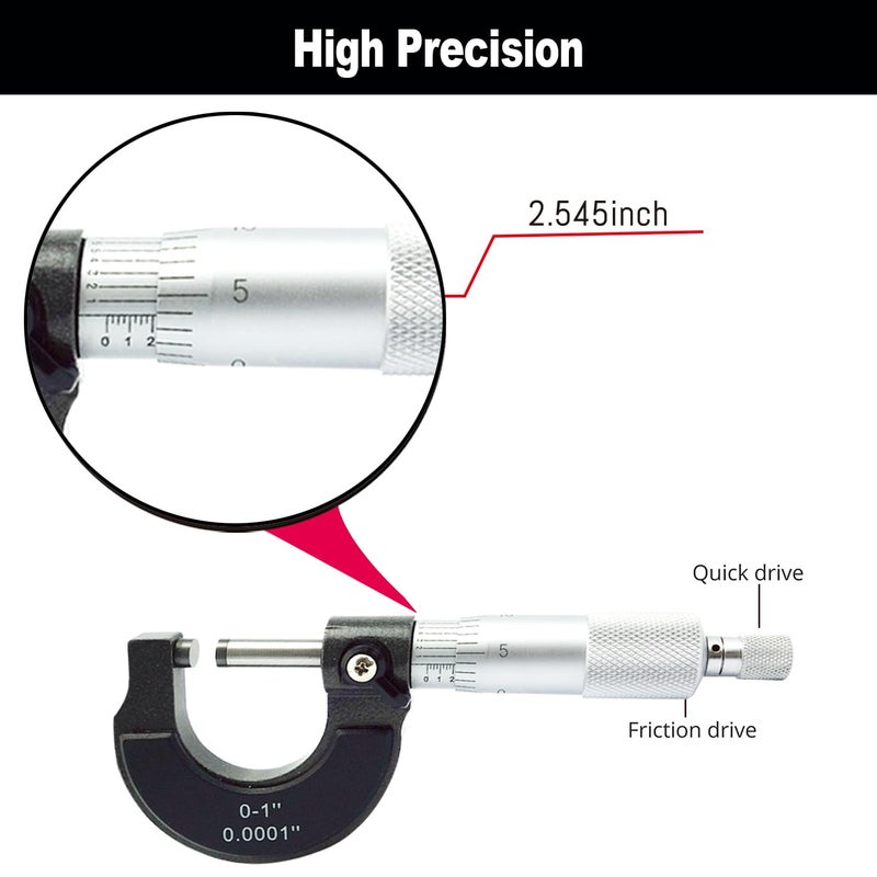 NORTOOLS Outside Micrometer, Ratchet Stop, Lock Nut 0-1" /0.0001" Precision Machinist Tool,Accuracy 0.0001" - Image 4